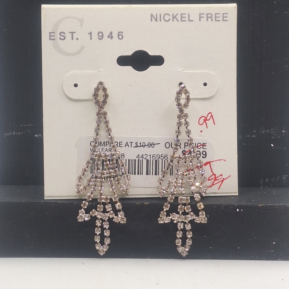 Sparkling Silver Tone Rhinestone Drop Stud Earrings